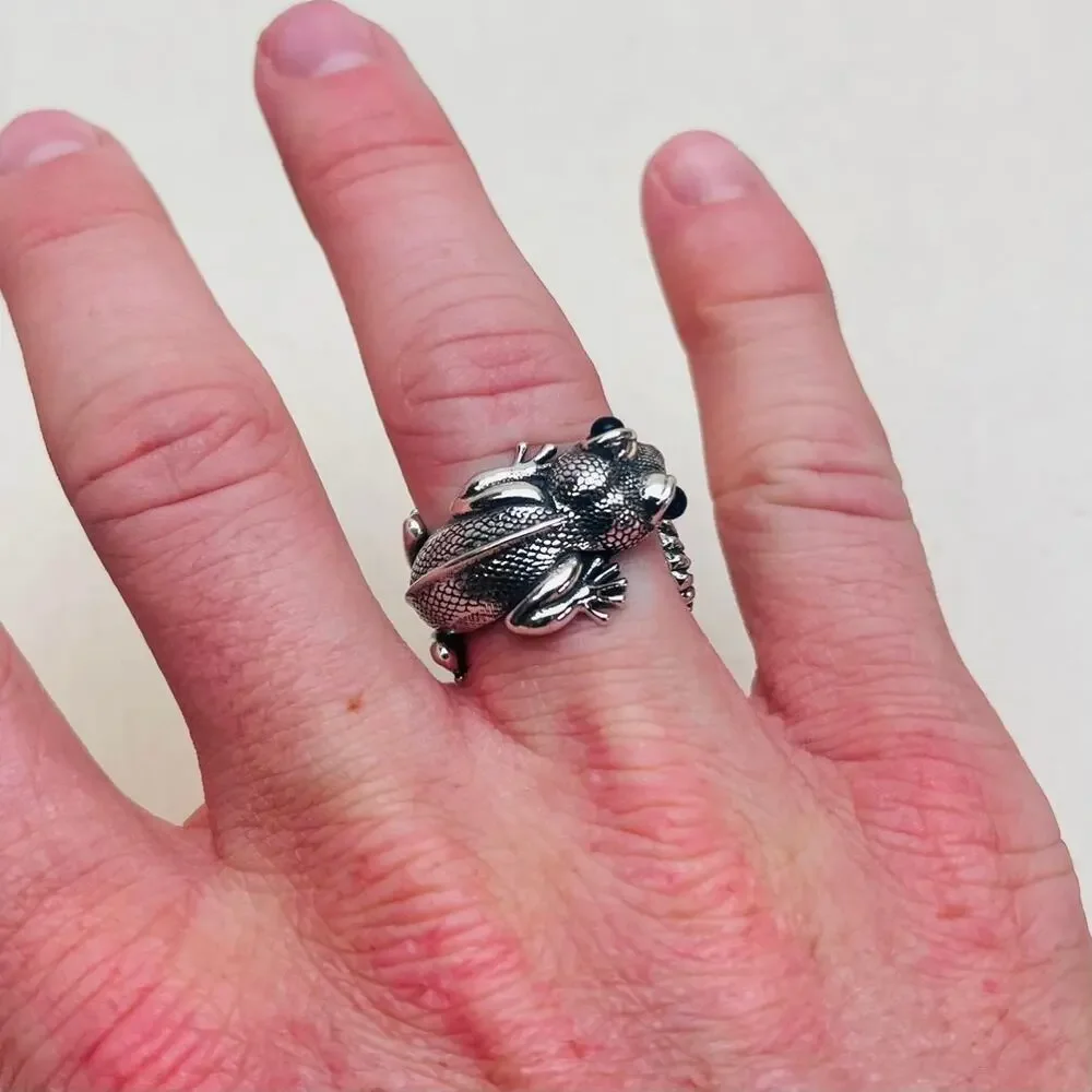 y2k vintage silver gecko ring
